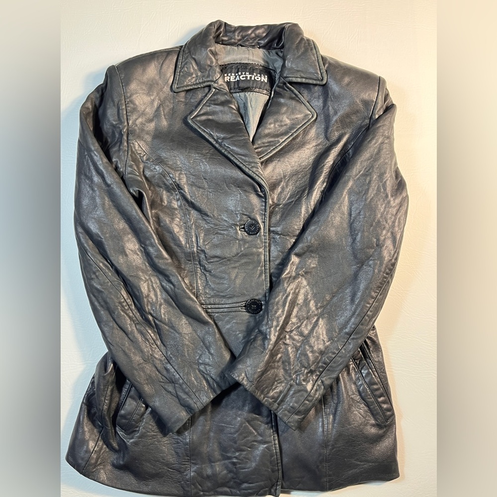 Kenneth Cole Reaction Vintage Black Leather Jacket XS - Picture 2 of 13